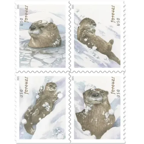 Otters in Snow 2021 - 5 Booklets 100 Pcs Unused Stamps for Mailing